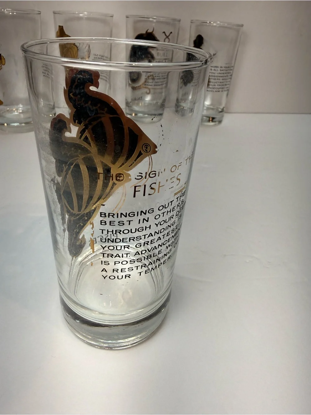 Vintage MCM Hocking 22K Gold Zodiac Highball Glass Tumblers Set of 5 - Picture 11 of 12